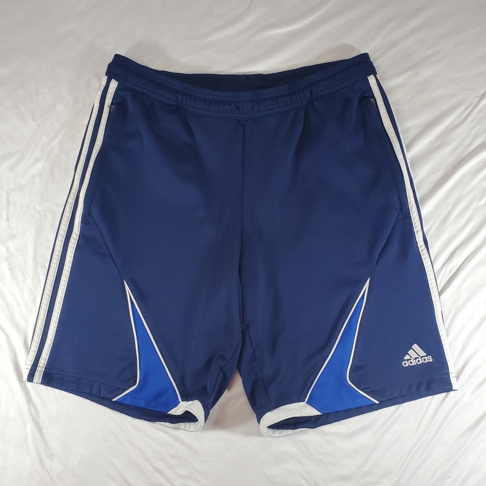Adidas Climalite Basketball Shorts Blue White Zip Pockets Mens Medium